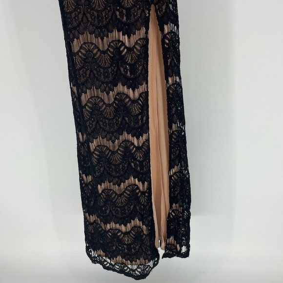 CITY TRIANGLES BLACK LACE EMBELLISHED FRONT SIDE SLIT LONG MAXI PROM DRESS 9 - Picture 4 of 7
